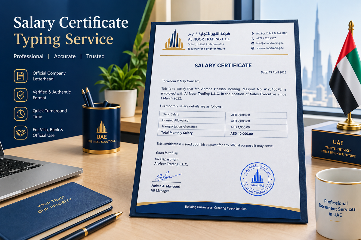 Salary Certificate Typing Service UAE